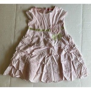 Gymboree Dress Girls 6 Pink Scalloped Ruffled Flower Accent Cotton Satin Lined